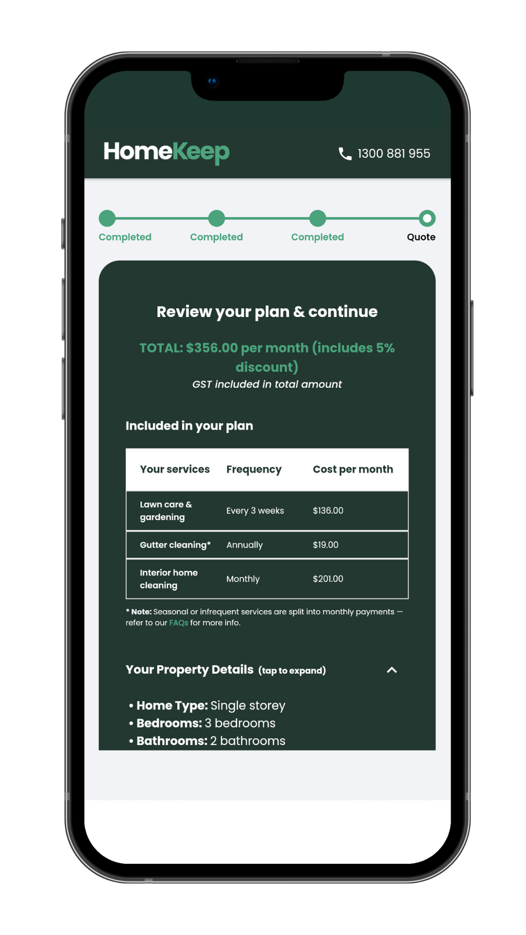 HomeKeep quote tool on mobile